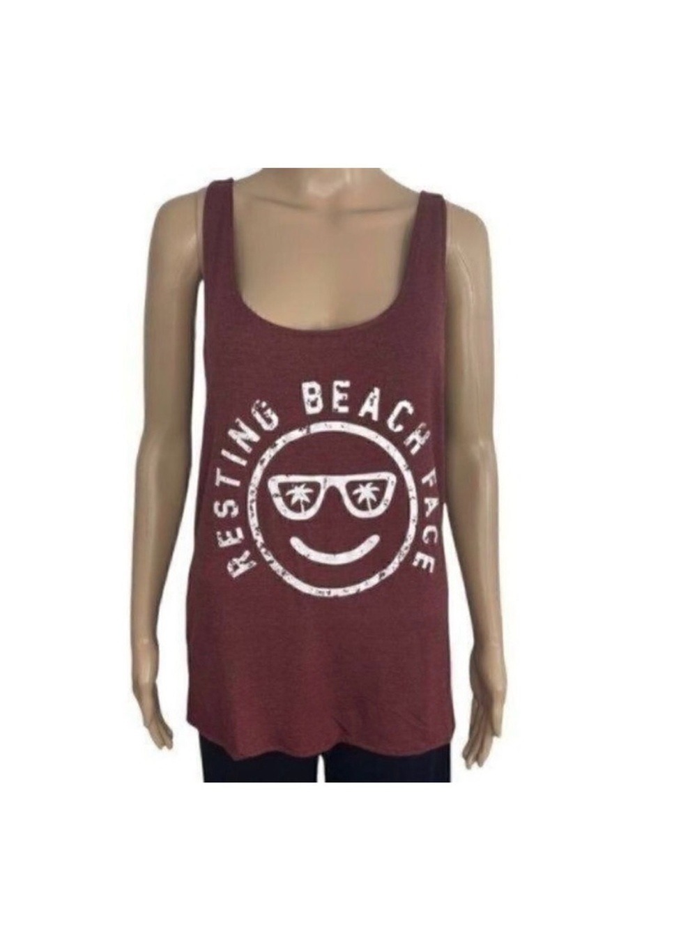 Resting Beach Face maroon white tank top sz small